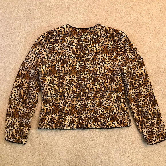 Maggy London Silk Cheetah Print Jacket Size 10 US Medium Tan Black Zip Up - Picture 3 of 8